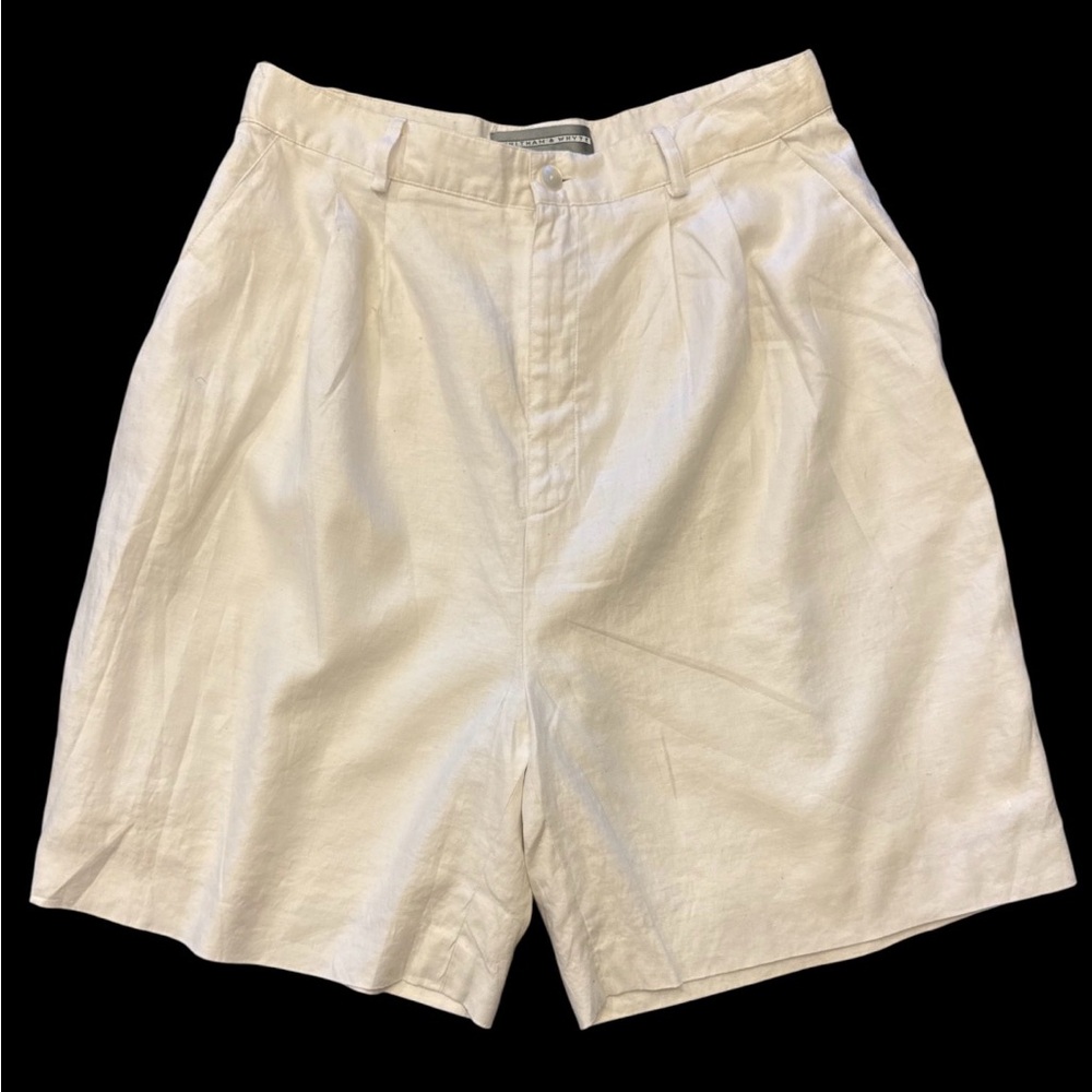 100% Linen White Bermuda Shorts Women Size 14 Lined Pockets Summer